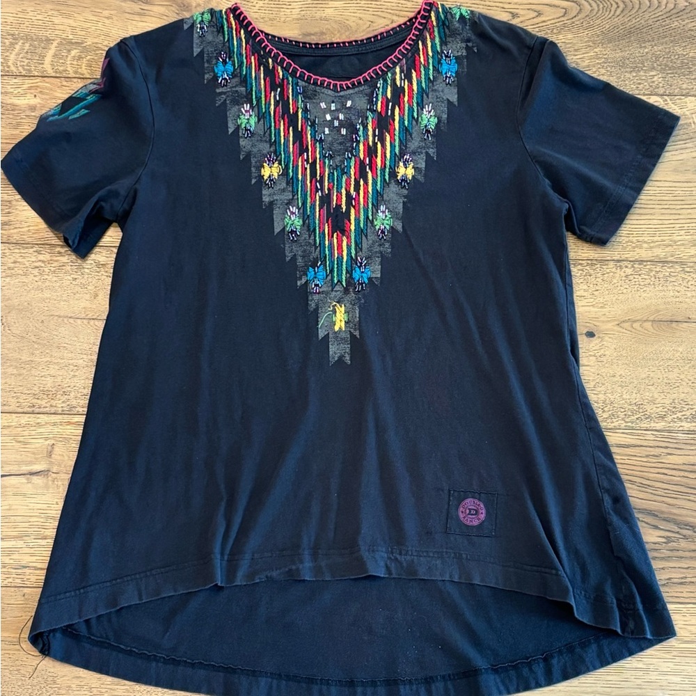 Double D Ranch - Size M Tee - Hi Low Tunic Beaded & Embroidered Western Boho Top